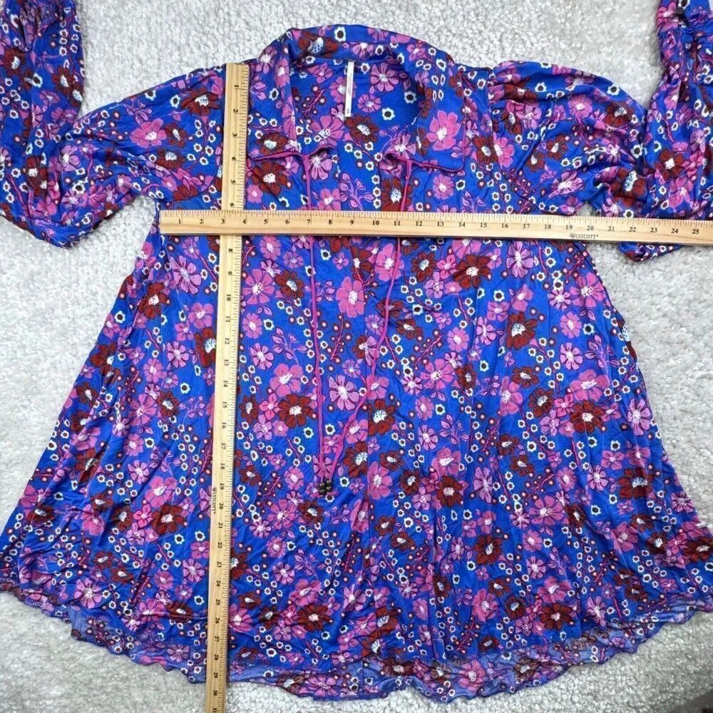 Free People Daisy Jane Botanical Floral Mini Dress Blue Pink XS FLAW - Picture 10 of 11